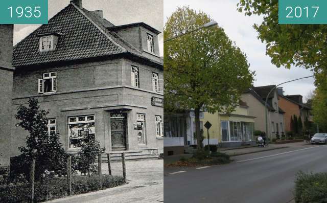 Vorher-Nachher-Bild von Kolonialwarenladen Frommeyer zwischen 1935 und 12.10.2017