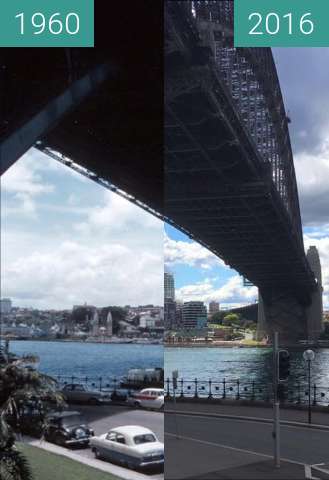 Before-and-after picture of Sydney Harbour Bridge between 1960 and 2016