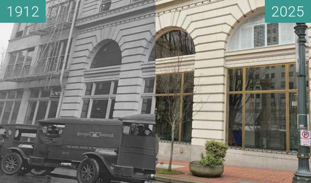 Before-and-after picture of Oregon Journal trucks, 1912 between 1912 and 2025-Feb-03