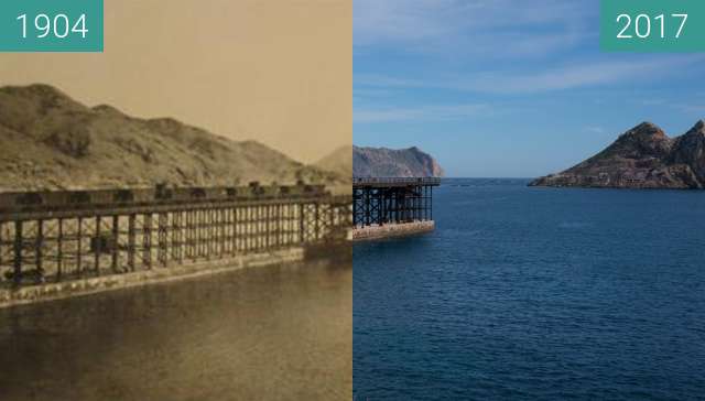 Before-and-after picture of The Embarcadero de Mineral el Hornillo between 1904 and 2017-Feb-14