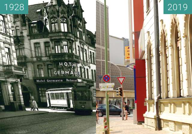 Vorher-Nachher-Bild von Hotel Germania zwischen 1928 und 22.06.2019