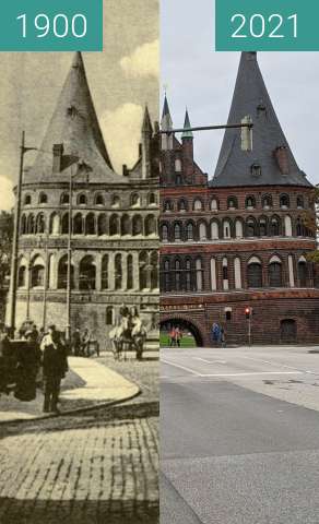 Vorher-Nachher-Bild von Lübeck, Holstentor zwischen 1900 und 24.09.2021