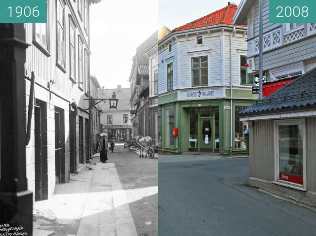 Before-and-after picture of Kragerø between 1906 and 2008