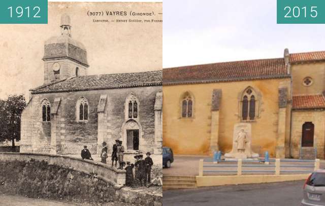 Image avant-après de Vayres's church entre 1912 et 23 fév. 2015