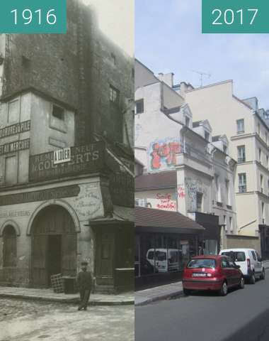 Before-and-after picture of Rue Portefoin/rue des Archives between 1916 and 2017-May-01