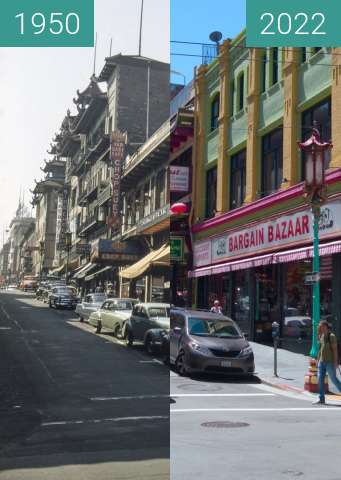 Before-and-after picture of Grant Avenue San Francisco between 1950 and 08/2022