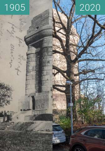 Before-and-after picture of Stuttgart - Bismarckturm between 1905 and 2020-Nov-14