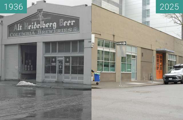 Before-and-after picture of Heidelberg Beer distributorship between 1936 and 2025-Feb-03