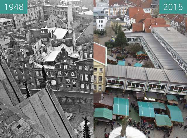 Image avant-après de Blick von der Marienkirche Osnabrück entre 1948 et 20 déc. 2015