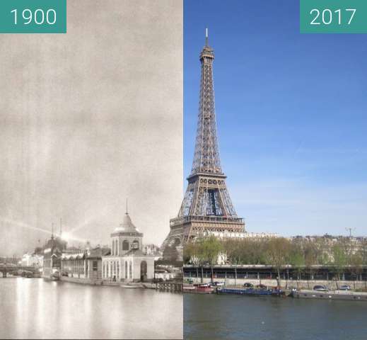 Vorher-Nachher-Bild von Eiffelturm/Globe Céleste zwischen 1900 und 30.03.2017