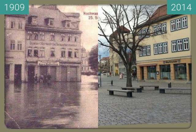 Before-and-after picture of Apolda Markt between 1909 and 2014