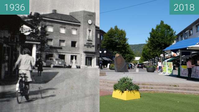 Before-and-after picture of "Asker Sparebank" 1936, Asker, Norway. between 1936 and 2018-Aug-04