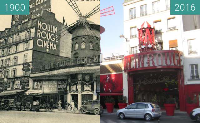 Before-and-after picture of Moulin Rouge between 1925 and 2016-Jan-21