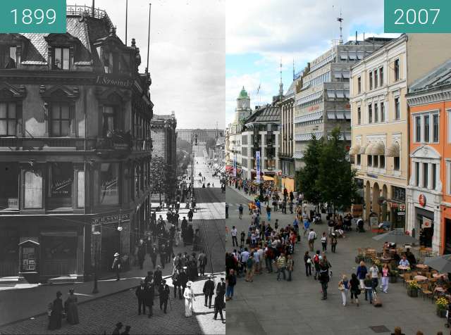 Before-and-after picture of Karl Johans Gate between 1899 and 2007