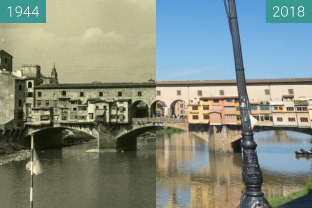 Before-and-after picture of Florence, Italy 1944/2018, Ponte Vecchio between 07/1944 and 2018-May-20