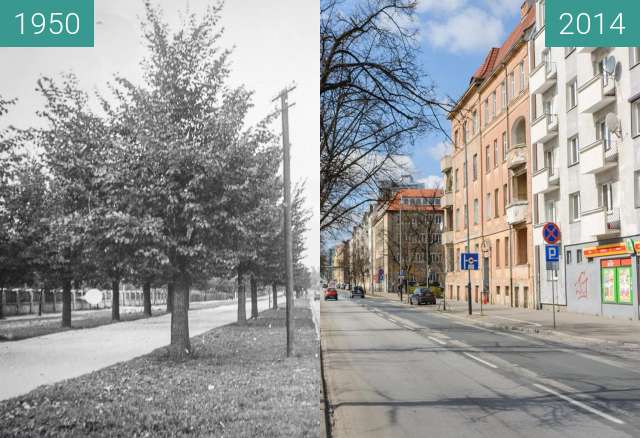 Before-and-after picture of Ulica Królowej Jadwigi between 1950 and 2014