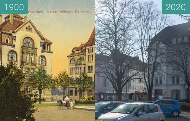 Before-and-after picture of Kaiser Wilhelm-Denkmal between 1900 and 03/2020