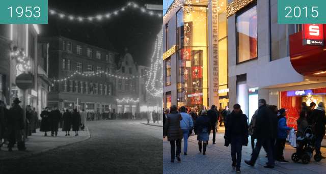 Before-and-after picture of Große Straße in der Adventszeit between 1953 and 2015-Dec-12