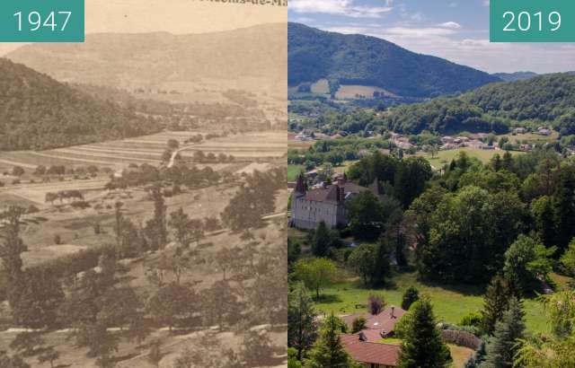 Vorher-Nachher-Bild von Chateau de Hautefort zwischen 1947 und 12.07.2019