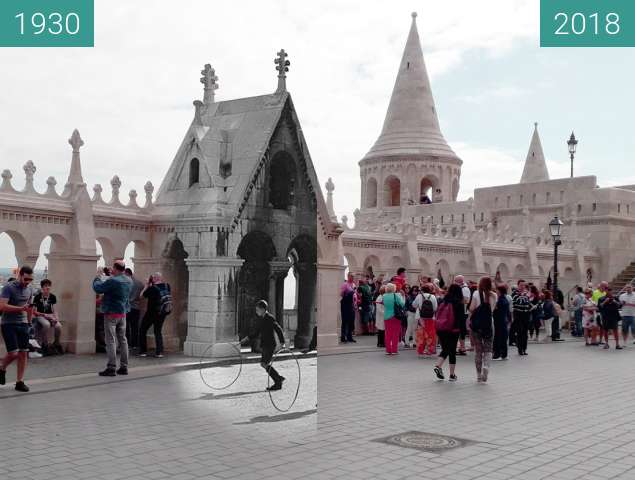 Before-and-after picture of Children at Fishermans Bastion 1930 between 1930 and 2018-Aug-27