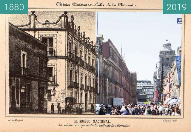 Before-and-after picture of Museo Nacional de las Culturas between 1880 and 2019-Feb-05