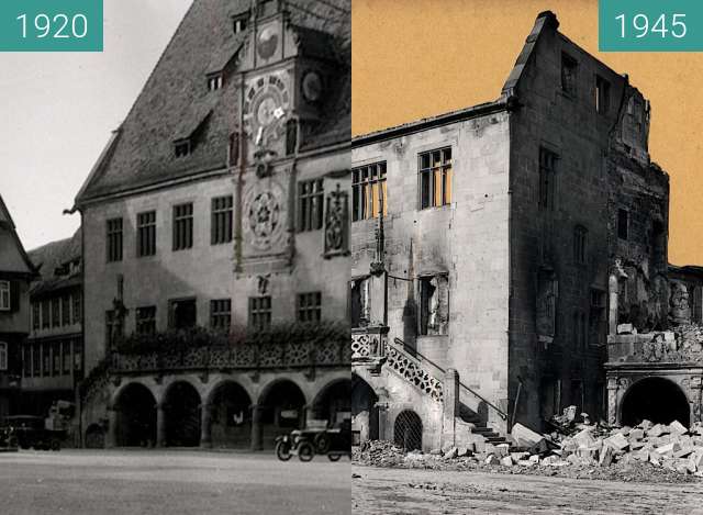 Before-and-after picture of Heilbronn Rathaus between 1920 and 1945