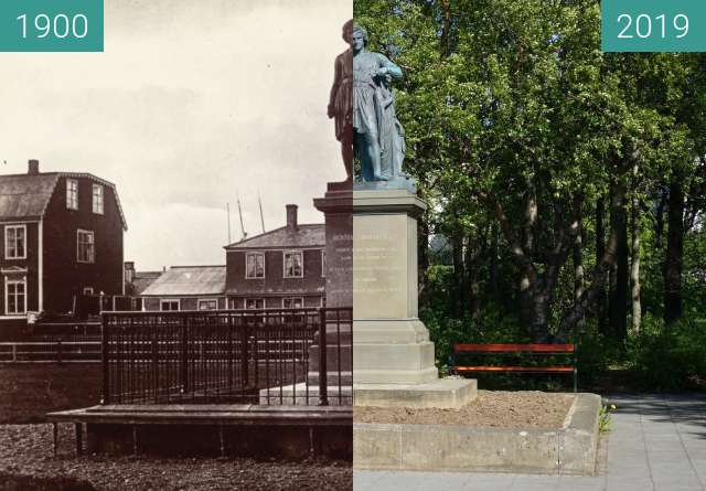 Before-and-after picture of Thorvaldsen's monument between 1900 and 2019-May-27