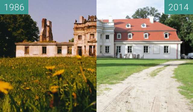 Before-and-after picture of Pałac w Rusinowie between 1986 and 2014