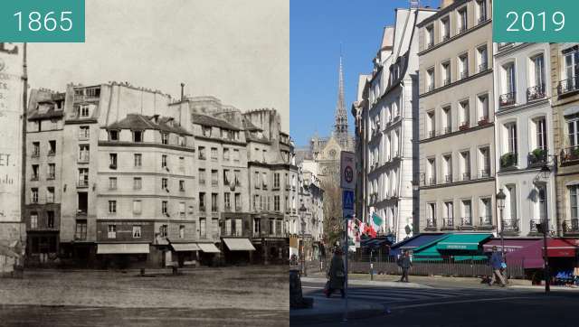 Before-and-after picture of Place Maubert between 1865 and 2019-Feb-15