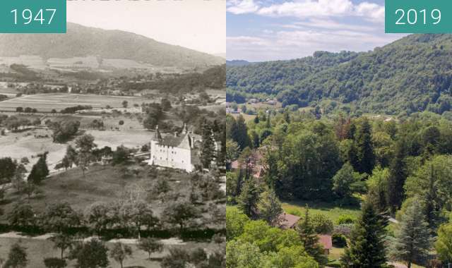 Vorher-Nachher-Bild von Chateau de Hautefort zwischen 1947 und 12.07.2019