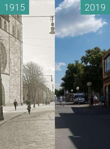 Before-and-after picture of Johanisstraße Osnabrück between 1915 and 2019-Jun-21