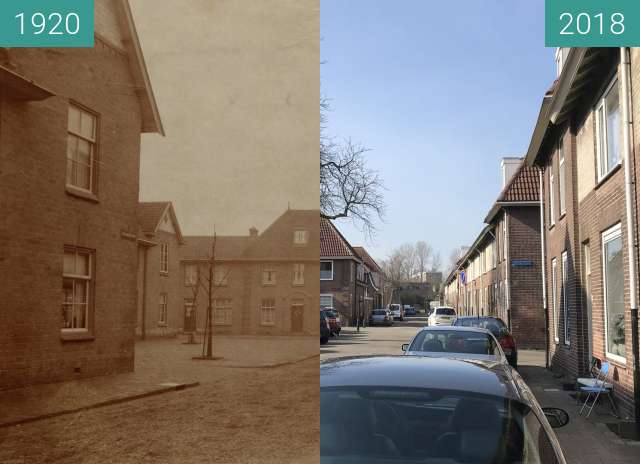 Before-and-after picture of Eikelenbergstraat Alkmaar between 1920 and 2018-Mar-14