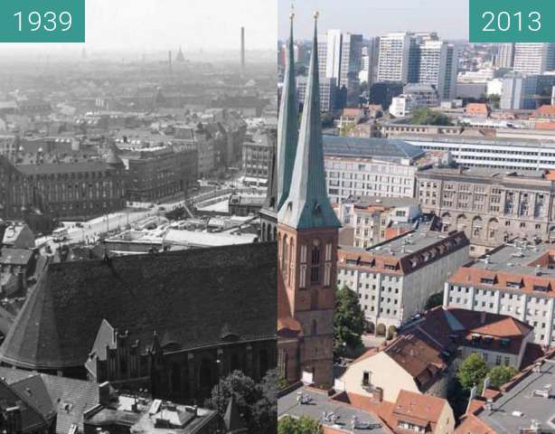 Before-and-after picture of Berlin - Nikolaikirche 1939/2013 between 1939 and 2013