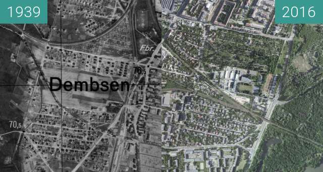 Vorher-Nachher-Bild von Dębiec zwischen 1939 und 2016