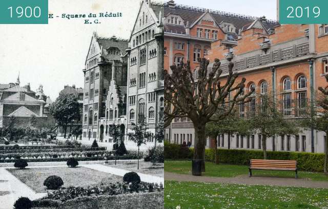 Before-and-after picture of Square du Réduit / Hôtel de Ville between 1900 and 2019-Apr-06