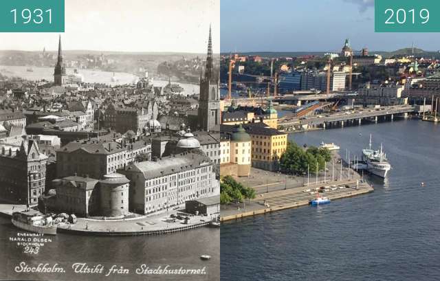 Before-and-after picture of Gamla Stan between 1931 and 2019-Aug-24