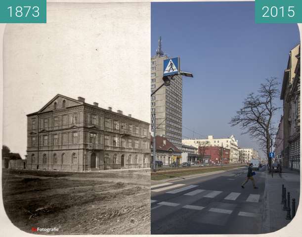 Before-and-after picture of Milsch House, Spacerowa Street between 1873 and 2015