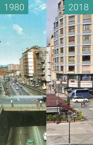 Image avant-après de Calle Uría vista desde la pasarela entre 1980 et 06.2018