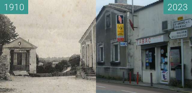 Image avant-après de L'ancienne pharmacie du bourg de Lugon entre 1910 et 6 avr. 2023