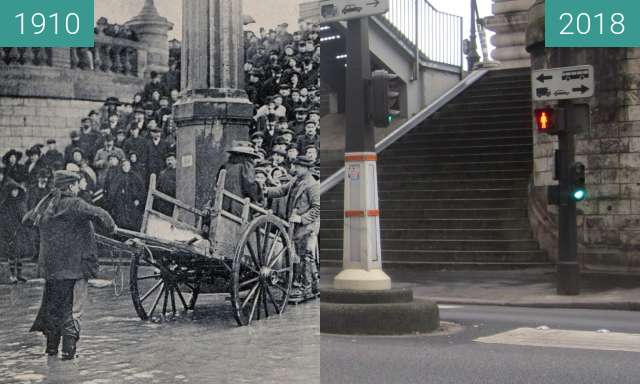 Before-and-after picture of Quai de Passy (Jahrhundertflut) between 01/1910 and 2018-Jan-28