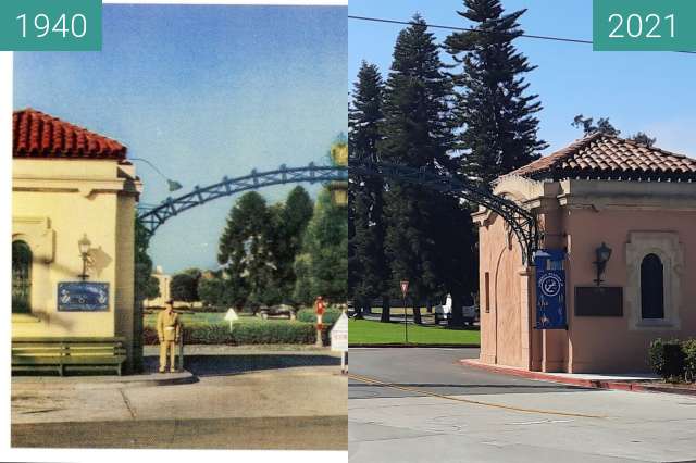 Before-and-after picture of Liberty Station North Gate between 1940 and 2021-Nov-03