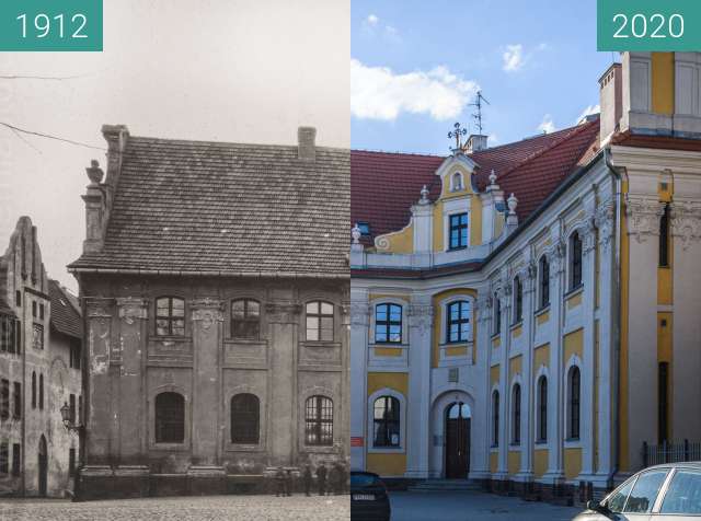 Before-and-after picture of Ulica Filipińska between 1912 and 2020-Apr-04