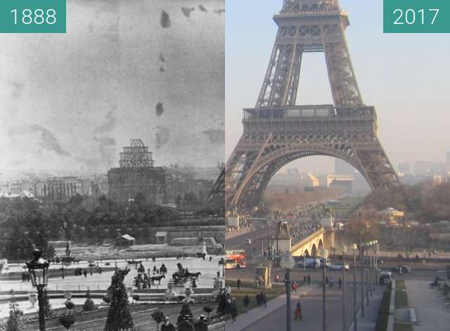 Image avant-après de Tour Eiffel entre 07.1888 et 26 jan. 2017