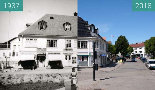 Before-and-after picture of "Fusdahlgården" in Asker, Norway between 1937 and 2018-Aug-05