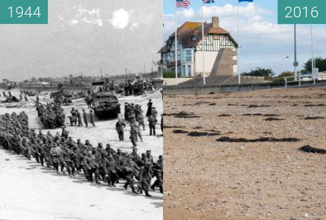 Vorher-Nachher-Bild von Gefangene deutsche Soldaten am Juno Beach zwischen 06.06.1944 und 22.10.2016