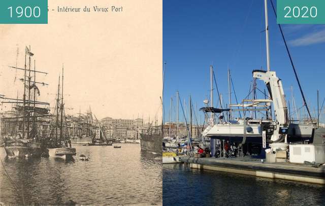 Before-and-after picture of Vieux Port between 1920 and 10/2020