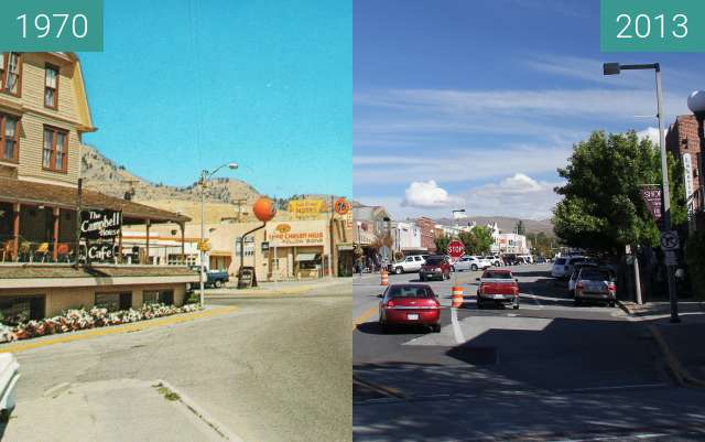 Before-and-after picture of Woodin Avenue, Chelan, Washington between 1970 and 2013-Sep-21