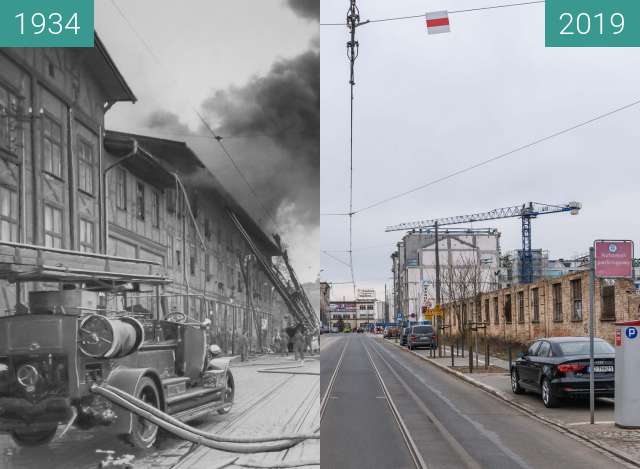 Before-and-after picture of Ulica Zwierzyniecka between 1934 and 2019-Mar-07