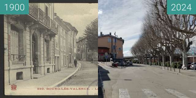 Image avant-après de Bourg-lès-Valence, quai Thanaron entre 1900 et 1 mars 2024