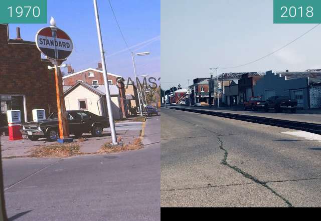 Before-and-after picture of The Tracks on 2nd Street between 1970 and 08/2018